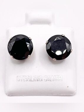 Sterling Silver Black Tourmaline Round Faceted Stud Earrings